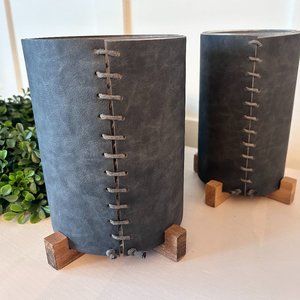 Slate Blue Leather Wrapped Glass Decor Vase Set